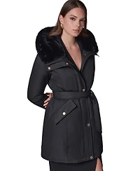 Donna Karan New York Women's Belted Hooded Mid-Length Puffer Coat
