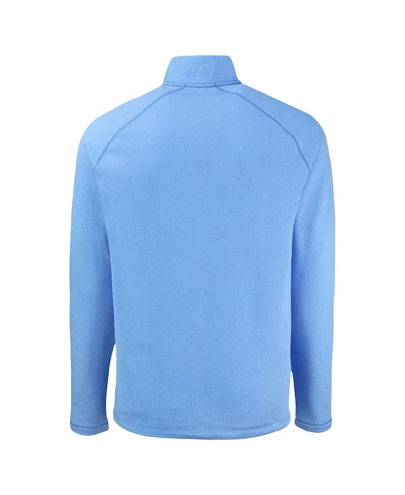 Cutter & Buck Men's Heather Light Blue Atlanta Braves Peshastin Eco Fleece Raglan Quarter-Zip Sweatshirt