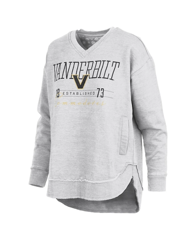 Pressbox Women's Heather Gray Vanderbilt Commodores Marcus East Hall Poncho V-Neck Sweatshirt
