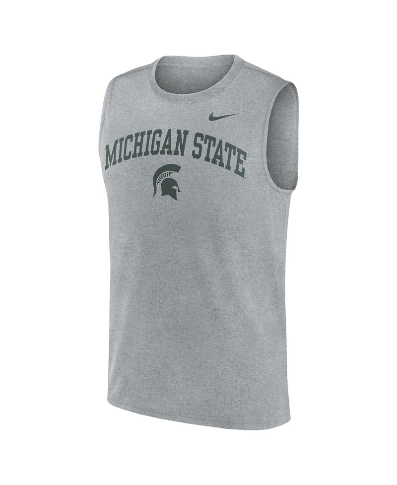 Nike Men's Heather Gray Michigan State Spartans Primetime Legend Arch Dri-fit Muscle Tank Top