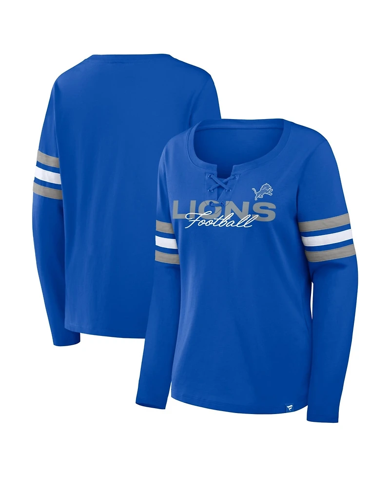 Fanatics Women's Blue Detroit Lions Team First Coverage Scheme Lace-Up Long Sleeve T-Shirt