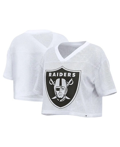 Fanatics Women's White Las Vegas Raiders Oversized Mesh Cropped V-Neck Jersey