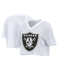 Fanatics Women's White Las Vegas Raiders Oversized Mesh Cropped V-Neck Jersey