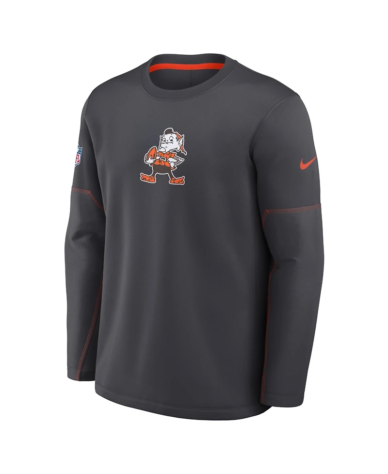 Nike Men's Charcoal Cleveland Browns Sideline Coaches Team Present Midweight Therma-fit Sweatshirt