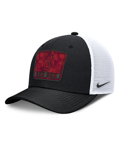 Nike Men's Black/White Boston Red Sox Camo Rise Trucker Dri-fit Adjustable Hat