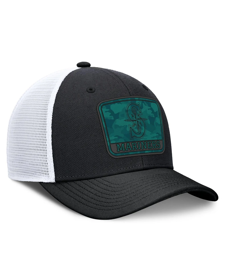 Nike Men's Black/White Seattle Mariners Camo Rise Trucker Dri-fit Adjustable Hat