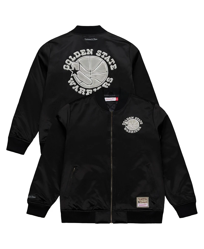 Mitchell & Ness Men's Black Golden State Warriors Chrome Satin Bomber Full-Zip Jacket
