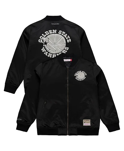 Mitchell & Ness Men's Black Golden State Warriors Chrome Satin Bomber Full-Zip Jacket