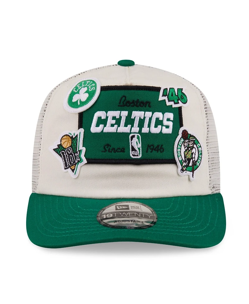 New Era Men's Cream Boston Celtics Layered Patch 19TWENTY Adjustable Hat