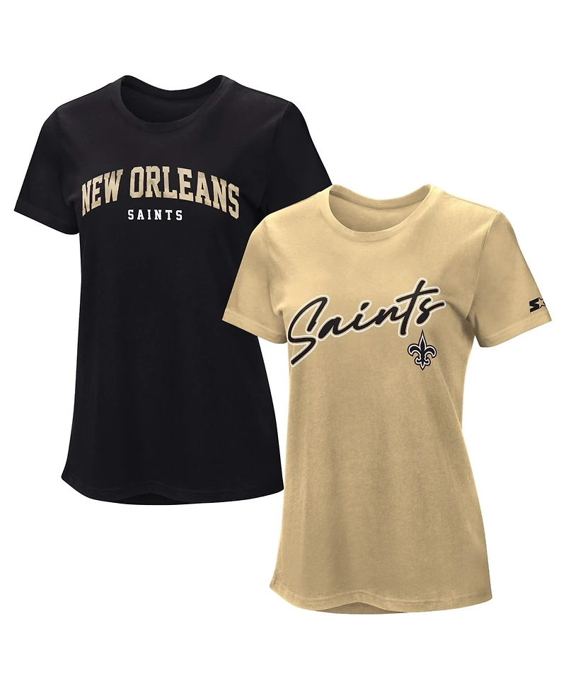 Starter Women's 2-Piece Black/Vegas Gold New Orleans Saints T-Shirt Combo Pack