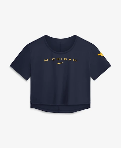 Nike Women's Navy Michigan Wolverines Premium Performance Dri-fit Cropped Top