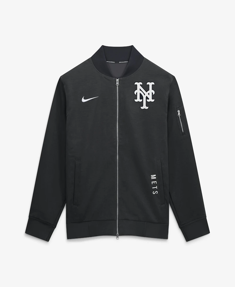 Nike Men's Black New York Mets Authentic Collection Dugout Relaxed Full-Zip Bomber Jacket