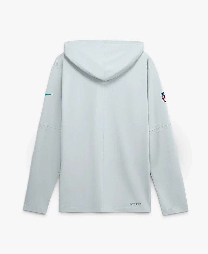 Nike Men's Platinum Miami Dolphins Sideline Game On Lightweight Long Sleeve Dri-fit Hoodie