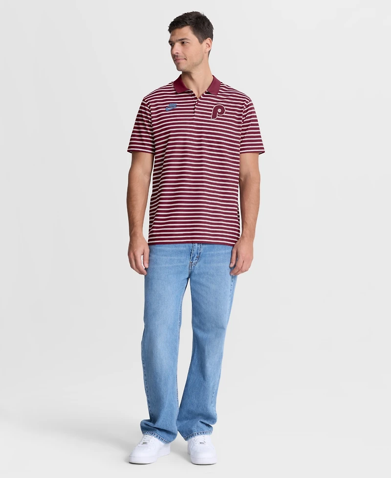 Nike Men's Maroon Philadelphia Phillies Cooperstown Collection Dri-fit Victory Striped Polo Shirt
