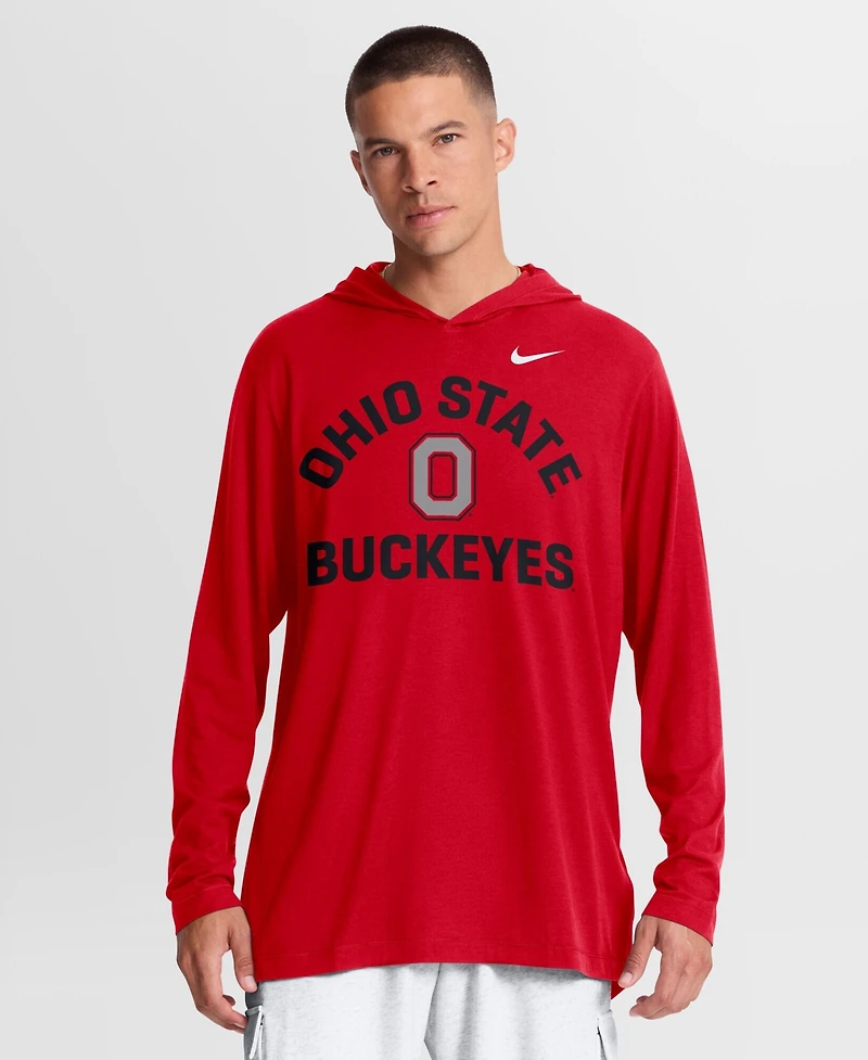 Nike Men's Scarlet Ohio State Buckeyes Primetime Arch Tri-Blend Dri-fit Long Sleeve Hooded T-Shirt