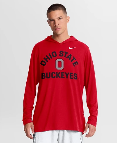 Nike Men's Scarlet Ohio State Buckeyes Primetime Arch Tri-Blend Dri-fit Long Sleeve Hooded T-Shirt