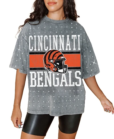 Gameday Couture Women's Gray Cincinnati Bengals Oversized Mini Rhinestone Classic T-Shirt