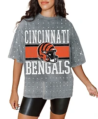 Gameday Couture Women's Gray Cincinnati Bengals Oversized Mini Rhinestone Classic T-Shirt