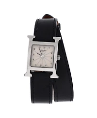 Pre-Owned Hermes Heure H Double Tour Quartz Watch in Stainless Steel and Leather 21mm