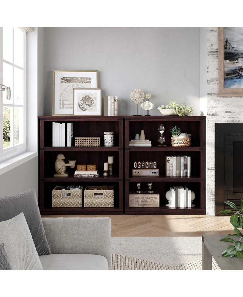 homfan 3-Tier Farmhouse Wooden Bookcase, Tall Open Bookshelf
