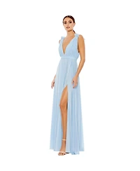 Mac Duggal Women's Ieena Pleated Chiffon Sleeveless V-Neck Gown