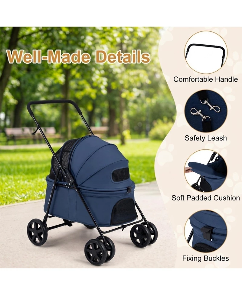 Hongge Foldable Pet Stroller with 180-Degree Canopy Swivel Wheels and One-Step Rear Brake