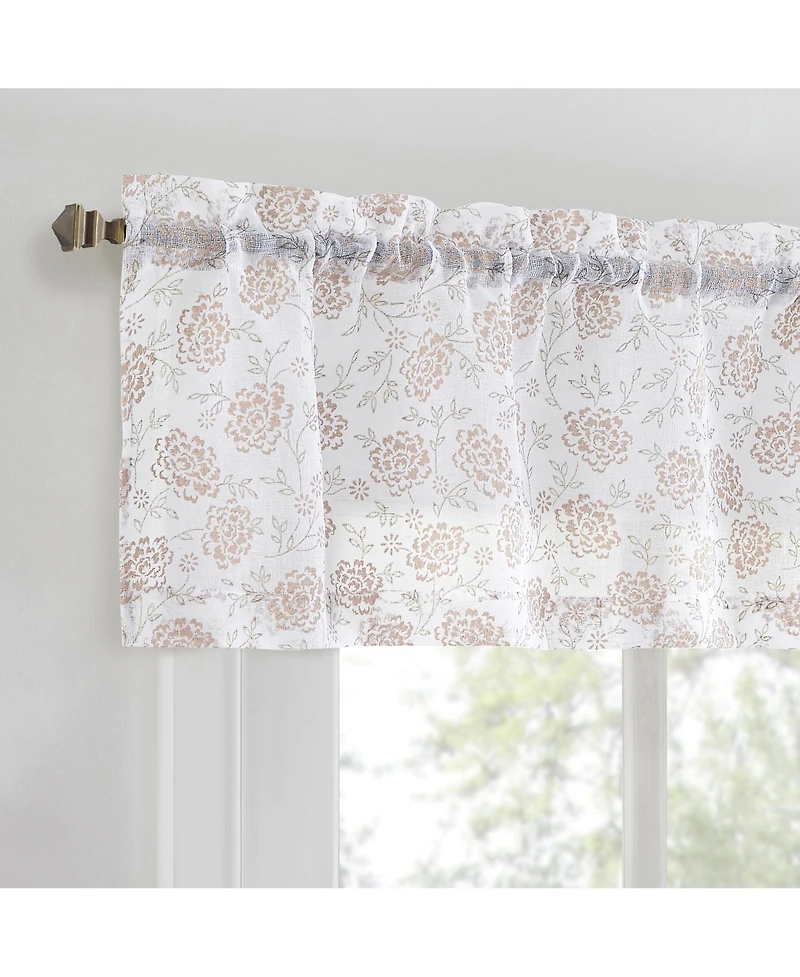 No. 918 Jacqueline Tonal Floral Puff Print Semi-Sheer Rod Pocket Kitchen Curtain Valance