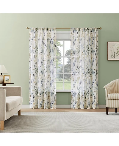No. 918 Marcella Watercolor Botanical Semi-sheer Rod Pocket Curtain Panel