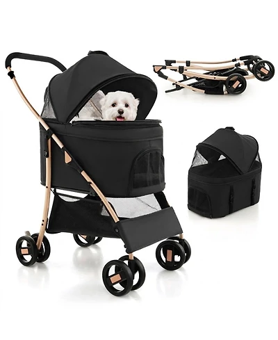 Hongge 3-in-1 Pet Stroller with Removable Carrier Car Seat and Adjustable Canopy