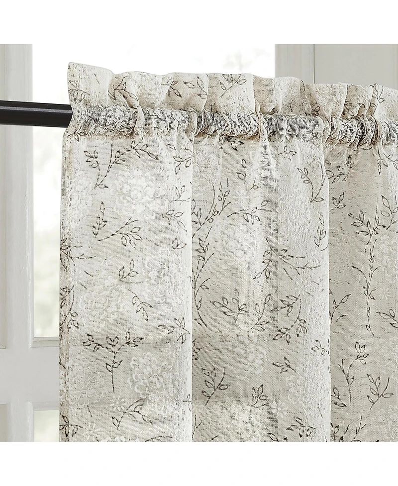 No. 918 Jacqueline Tonal Floral Puff Print Semi-Sheer Rod Pocket Kitchen Curtain Tier Pair