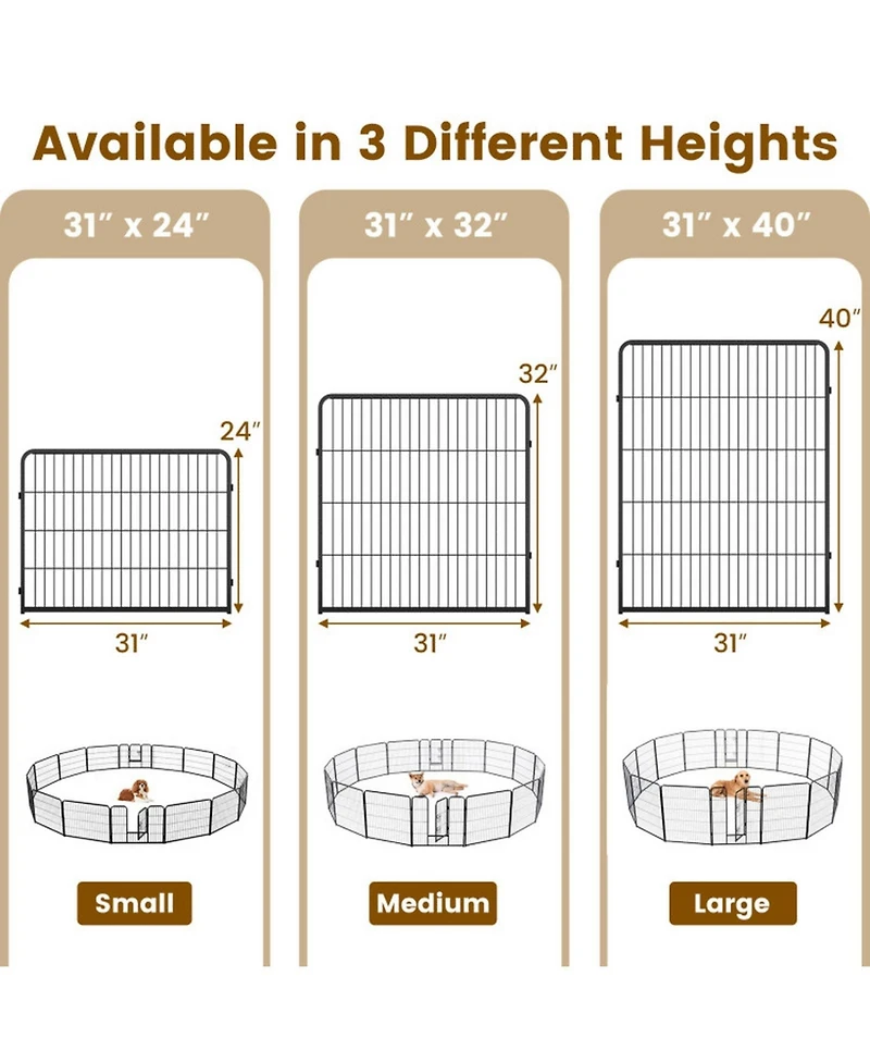 Hongge 16-Panel Metal Dog Playpen 24 in with Lockable Door and Customizable Configurations