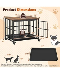 Hongge Foldable Dog Crate Furniture with Removable Tray Lockable Door and Rolling Wheels