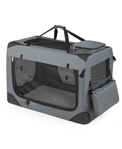 Hongge Collapsible Soft Dog Travel Crate with Mesh Windows 3 Doors and Washable Cushion