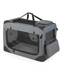 Hongge Collapsible Soft Dog Travel Crate with Mesh Windows 3 Doors and Washable Cushion