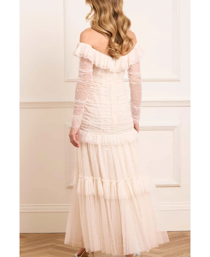 Needle & Thread Womens Sequin Glimmer Rouched Off-shoulder Gown