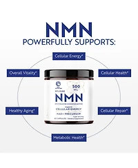 Nobi Nutrition Nmn Supplement 500mg, Pure Nicotinamide Mononucleotide for Cellular Energy, Longevity, Repair, and Healthy Aging Support 60 Count