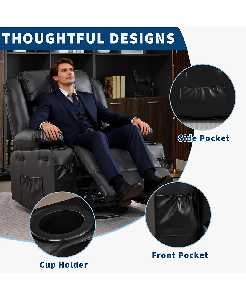 homfan Rocking Recliner Chair for Adults Manual Swivel Rocker with Cup Holders Leather Upholstered Comfy Single Sofa