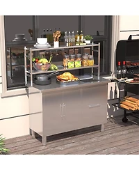 Aecojoy Stainless Steel Prep Table w Trash Bin Cabinet Commercial Worktable Adjustable Shelves
