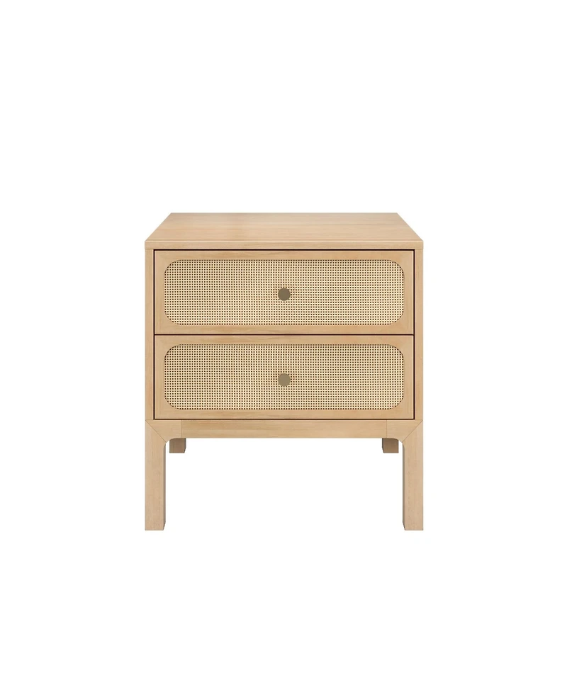 Plank+Beam Elio Rattan 2 Drawer Nightstand with Brass Knob