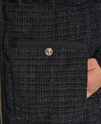 Karl Lagerfeld Paris Women's Tweed Sparkle Long Puffer Coat