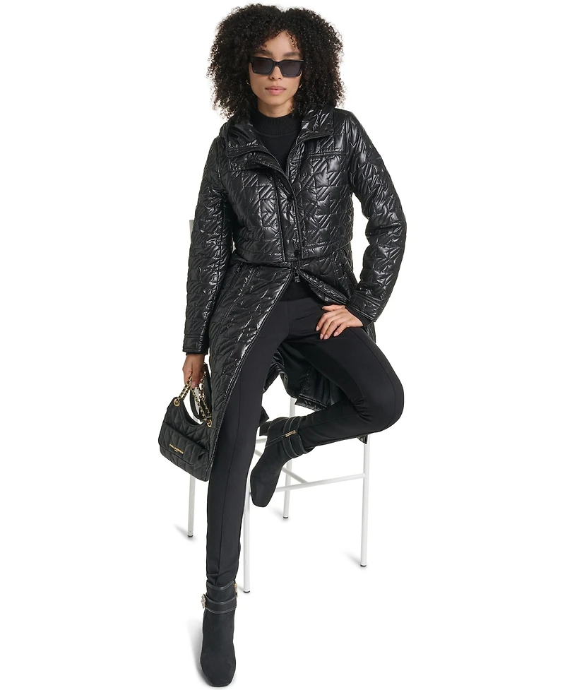 Karl Lagerfeld Paris Women's Hooded Anorak Star Quilted Coat
