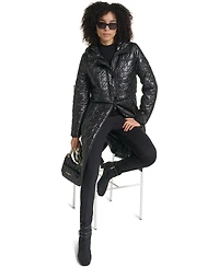 Karl Lagerfeld Paris Women's Hooded Anorak Star Quilted Coat