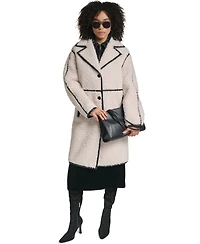 Karl Lagerfeld Paris Women's Faux-Leather-Trim Teddy Coat