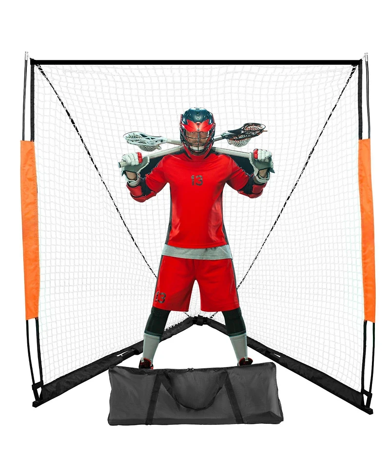 Portable Lacrosse Goal, 6' x 6' Fiberglass Training Net with Carry Bag, Foldable Backyard Practice Goal