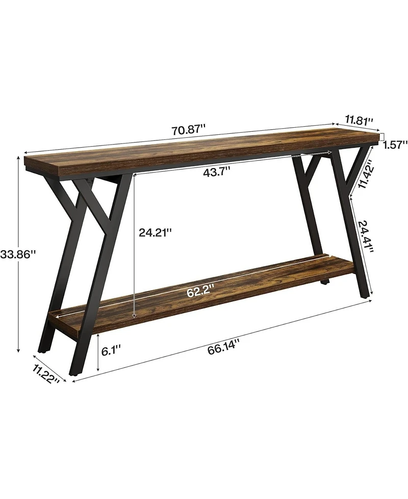 Tribesigns 70.9" Narrow Console Table: Industrial sofa table with 2-tier shelf for hallway, living room, entrance, foyer.
