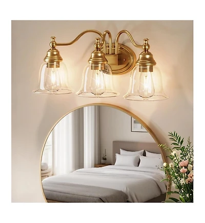 Tribesigns 3-Light Bathroom Light Fixtures, Modern Vanity Light with Clear Glass Shade, Bathroom Wall Lamp (Bulbs Not Included)