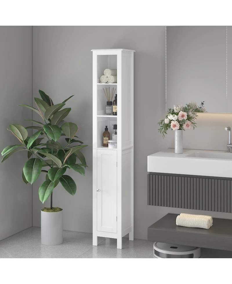 Busdays 66.92 Inch Tall Bathroom Storage Cabinet with Adjustable Shelves Slim 1 Door Freestanding Anti Tip Open Compartments for Small Spaces