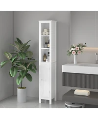 Busdays 66.92 Inch Tall Bathroom Storage Cabinet with Adjustable Shelves Slim 1 Door Freestanding Anti Tip Open Compartments for Small Spaces