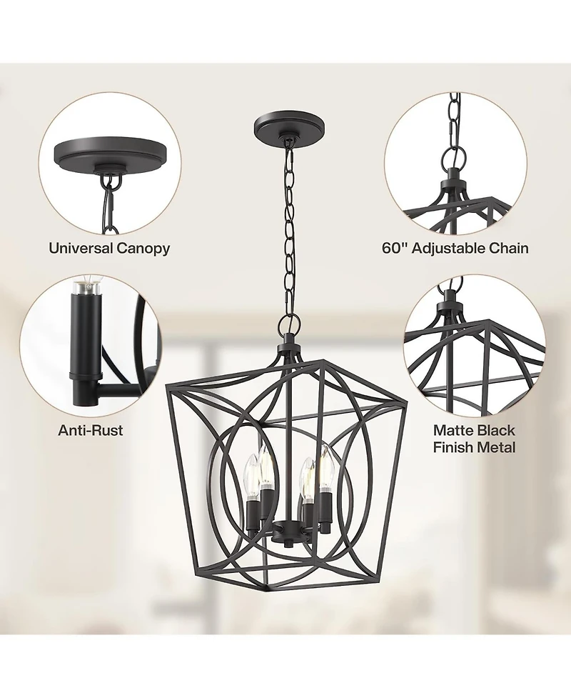 Tribesigns 4-Light Farmhouse Chandelier, Rustic Metal Cage Adjustable Industrial Hanging Pendant Light Ceiling Fixture