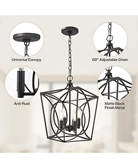 Tribesigns 4-Light Farmhouse Chandelier, Rustic Metal Cage Adjustable Industrial Hanging Pendant Light Ceiling Fixture